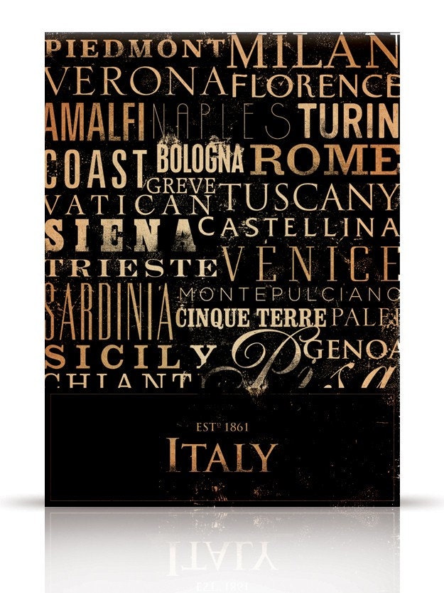 ITALY cities and regions typography original graphic on canvas 18 x 24 by stephen fowler