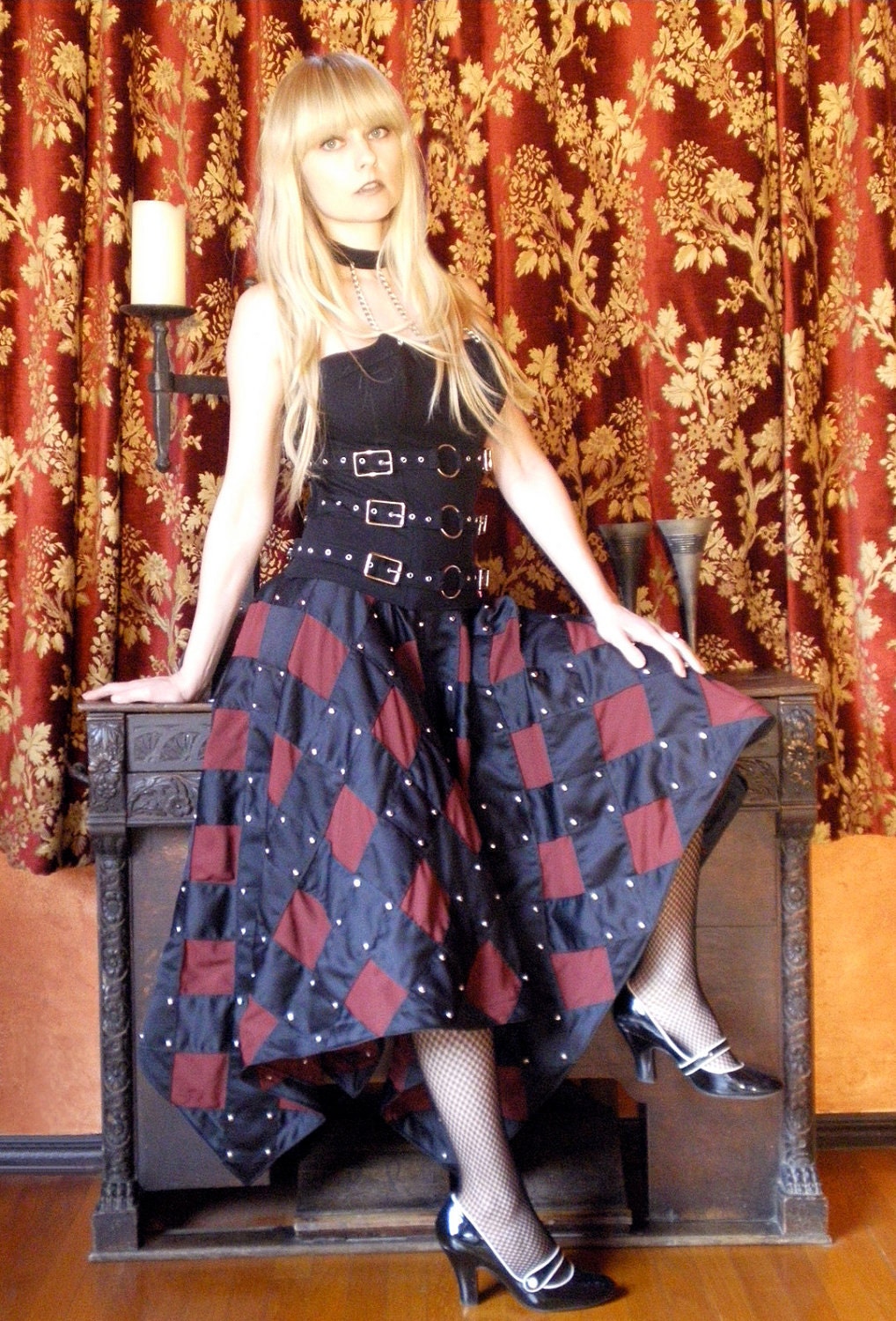 Elegant Lattice Pattern skirt with studded detail