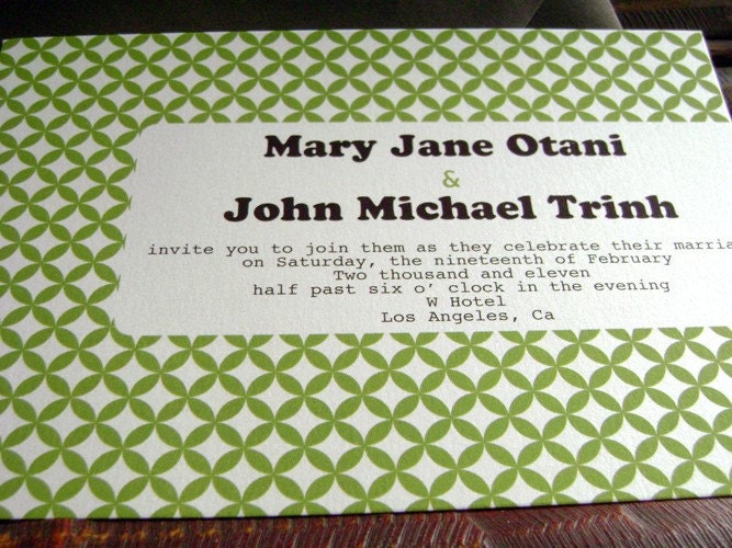 Chartreuse Modern Retro Vintage Wedding Invitation - Sample