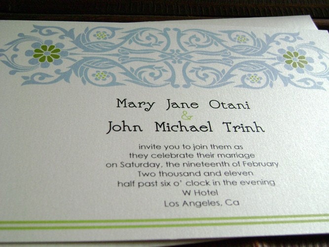 Vintage Wedding Invitation Art Nouveau "Nina" Sample on Metallic Cardstock