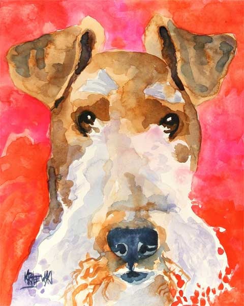 Wire Fox Terrier Art Print of Original Watercolor Painting 8x10