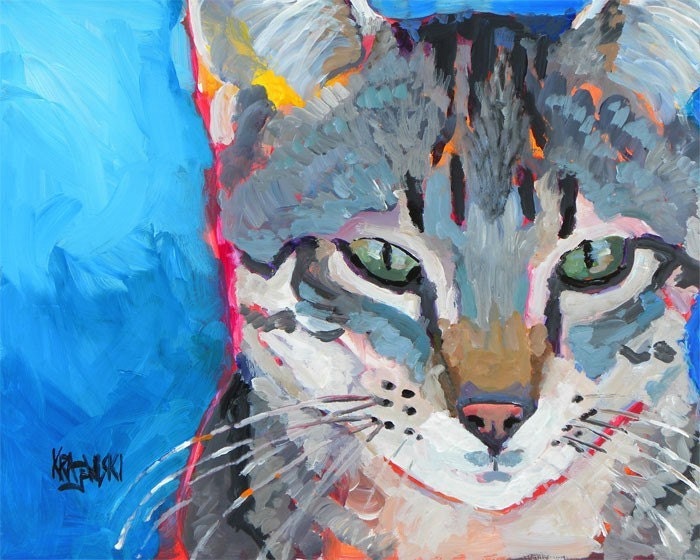 Tabby Cat Art Print of Original Acrylic Painting - 8x10