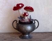 Gothic Mushroom Garden Centerpiece Felted Wool Upcycled
