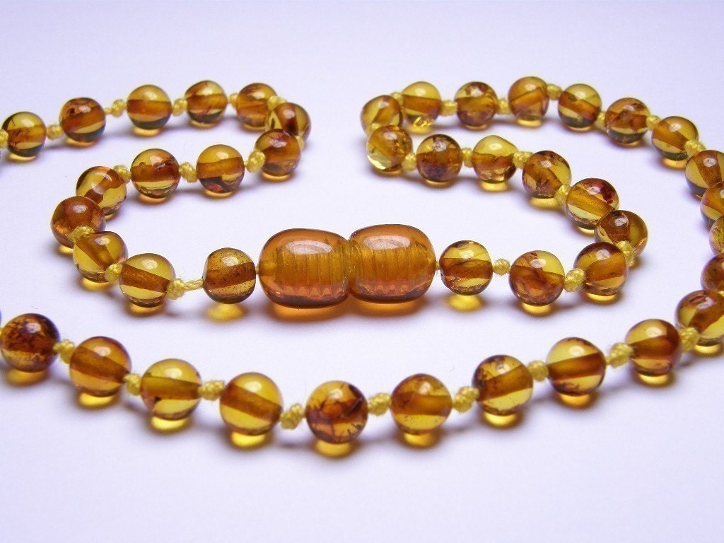 New Cognac amber teething necklace in Round Bead shapes and free gift.