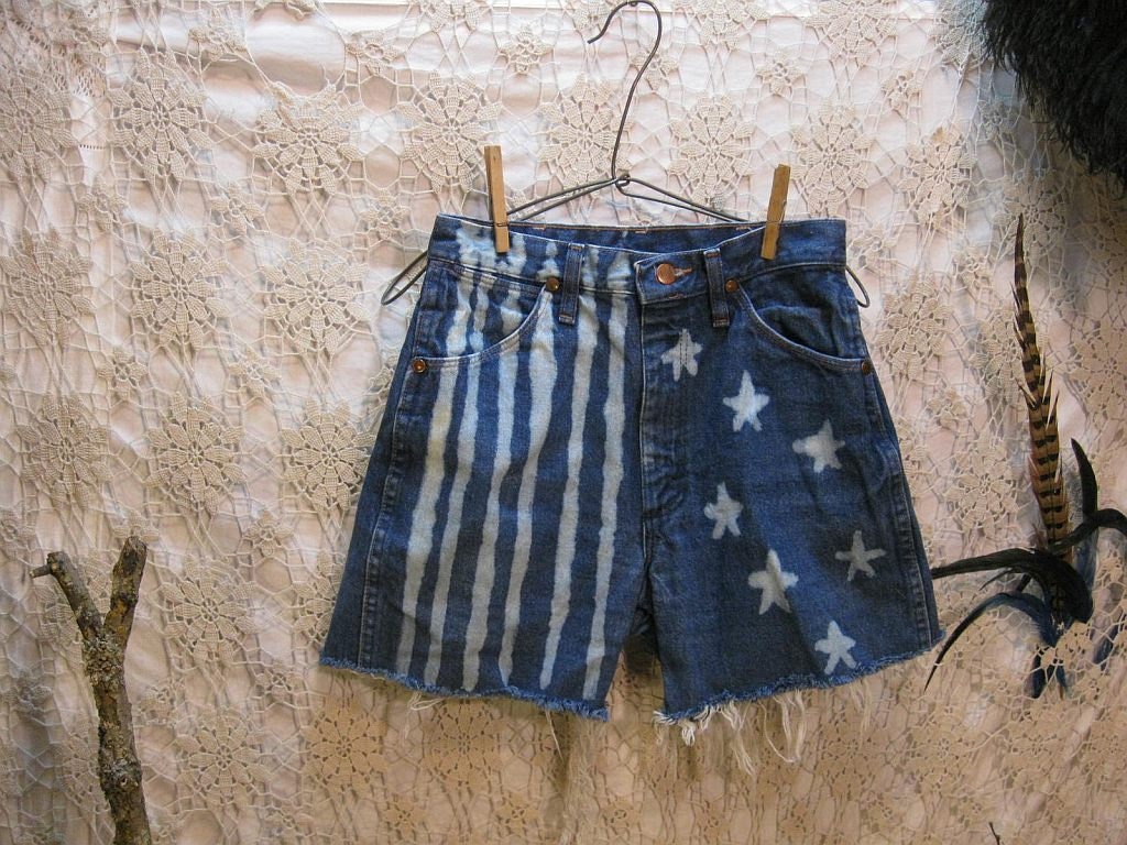 Stars and Stripes Bleached Denim Cut off Shorts ooak handmade