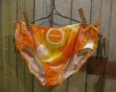 Vintage Bikini Panties Orange Checks nylon Knickers swimsuit bottoms S M