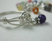 Wire Wrapped Dangle Ring Sterling Silver  -- You Choose Your Stone