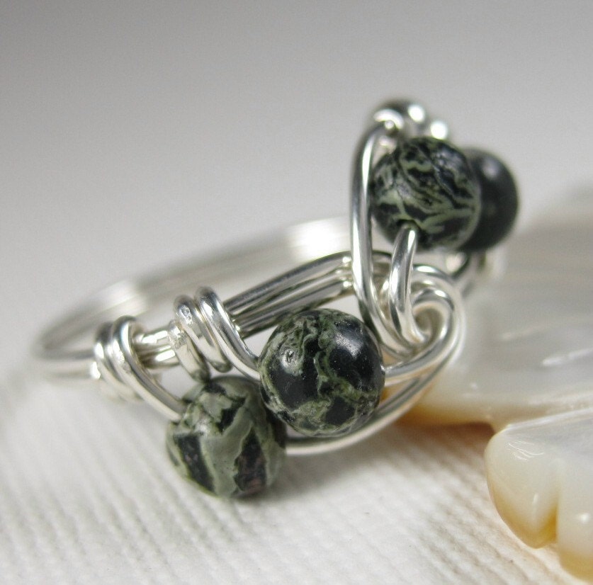 Wire Wrapped Ring Sterling Silver and Kambaba Jasper Fibonacci