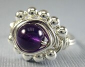 Wire Wrapped Ring Sterling Silver and Amethyst Princess Cocktail