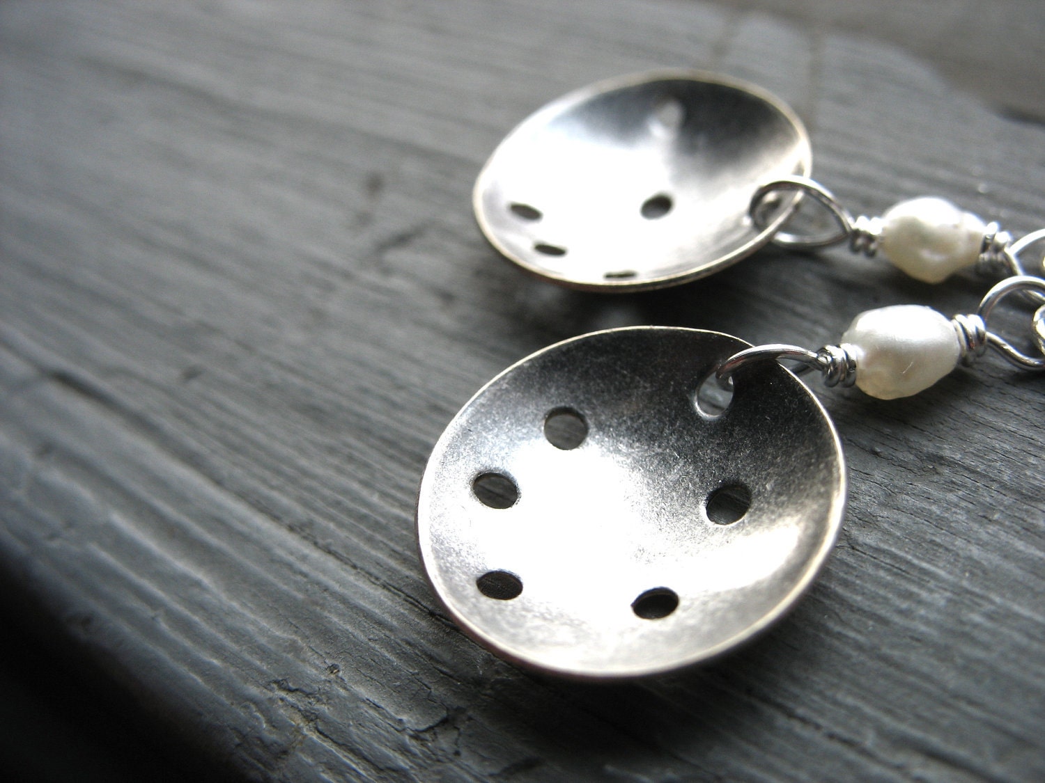 Pearl Earrings, White Pearl Metalwork Dangle Earrings, Handmade Artisan Earrings Jewelry, FREE Shipping