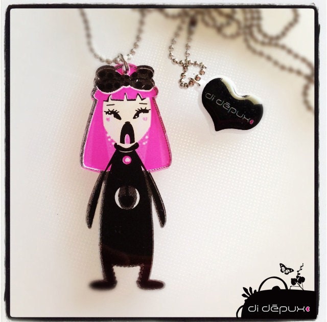 Acrylic Plexiglass necklace printed laser cut ''CRYING GIRL'' Kawaii
