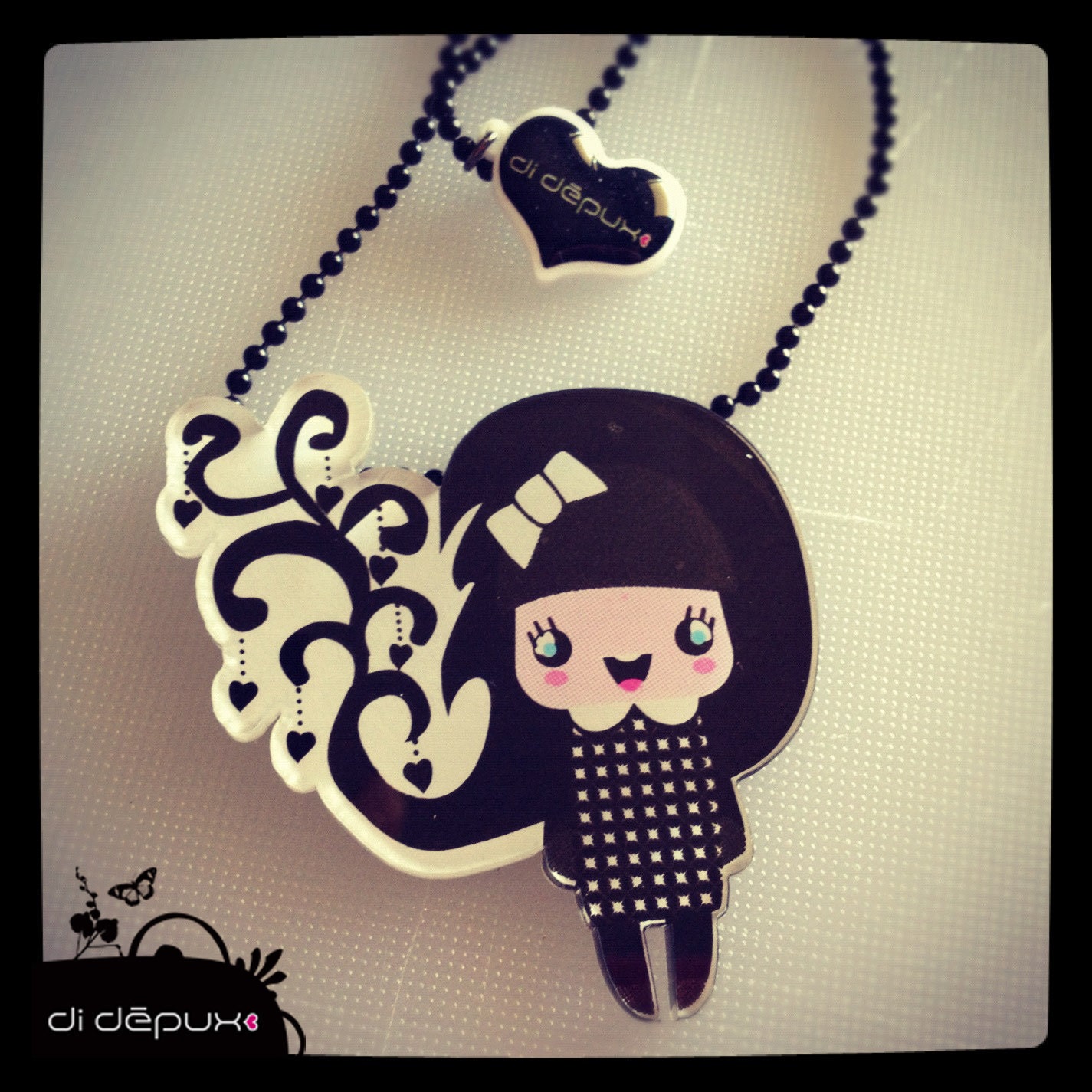 Acrylic Plexiglass necklace or Brooch printed laser cut ''HAIR TREE'' Kawaii