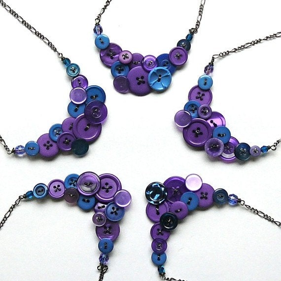 Wedding Jewelry- Bridesmaid Necklaces Custom Order - Made with Vintage Buttons in Your Wedding Colors  - Bridal Jewelry Set of 5 Necklaces
