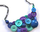 Cool Colors: Aqua, Bright Blues and Purples Button Statement Necklace