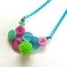 Neon Bright Jewelry - Little Pop of Color - Vintage Button Necklace - Aqua, Pink, Lime