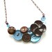 Vintage Button Jewelry Button Necklace in Baby Blue and Chocolate Brown with flower button