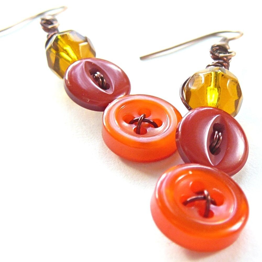Shades of Orange Vintage Button Earrings by buttonsoupjewelry