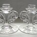 Fostoria Glass Candle Holders Pair Rams Head Circa 1950s Vintage Elegant Glassware Etched Base - Price Drastically Reduced