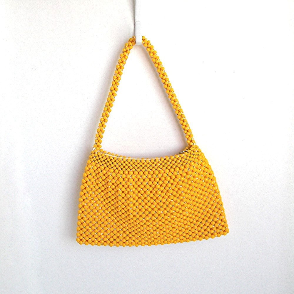 Vintage Beaded Handbag Purse Golden Yellow 1960s