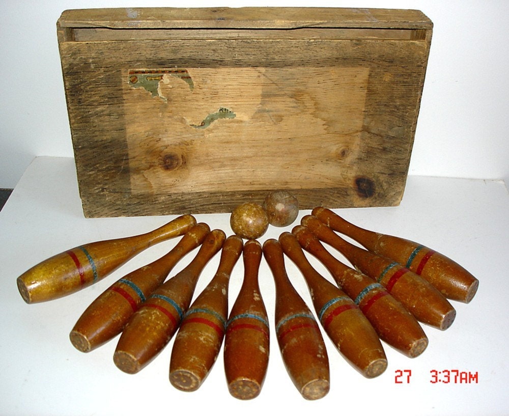 vintage wooden bowling set