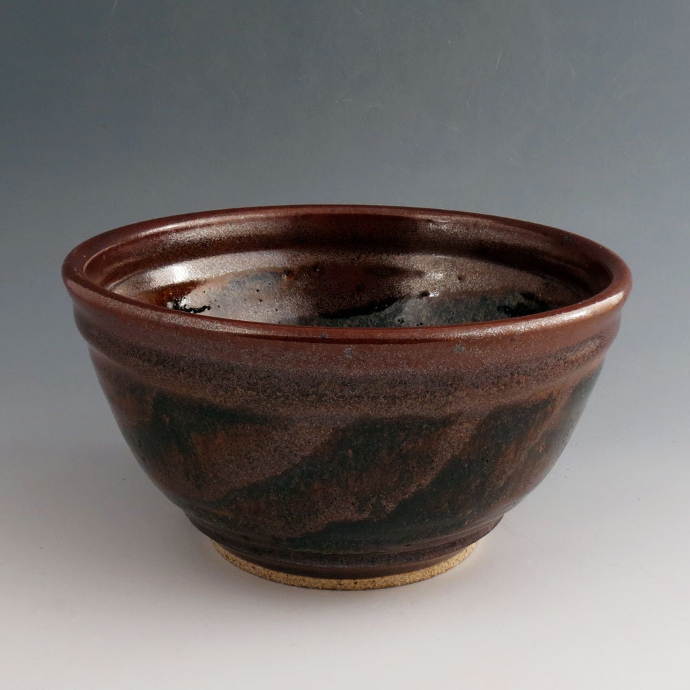 Ceramic Bowl - Serving Bowl or Mixing Bowl - 1 quart - Black Brown - Handmade Wheel Thrown Pottery