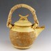 Large Stoneware Teapot  - 40 oz. - textured with caned handle -Soft Creamy Yellow / Handmade Wheel Thrown Pottery