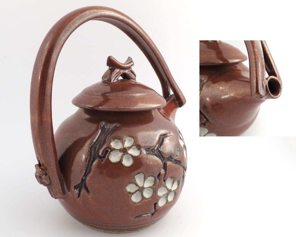 Teapot - 32 oz. - Cherry Blossom  - Brick Red / Handmade Wheel thrown pottery