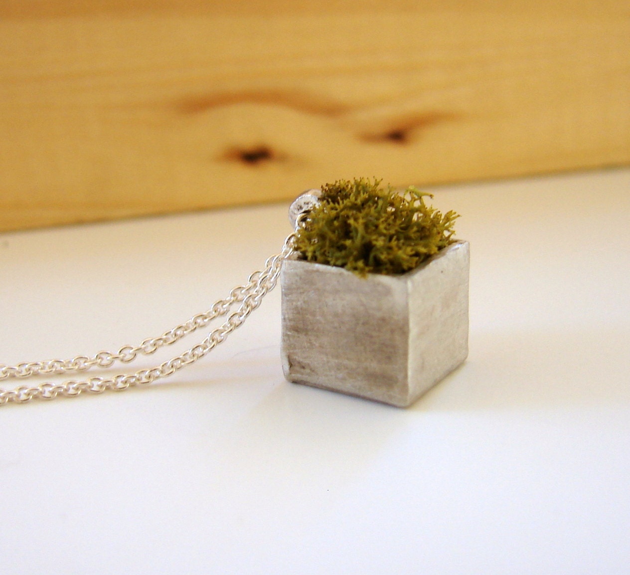 Moss Planter Green Cube Necklace