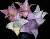 6 origami tulip in Purple pattern shade with small glass vase