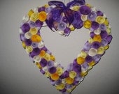 12 inches Heart shape Origami Spiral rose rosette wreath in purple and yellow shade