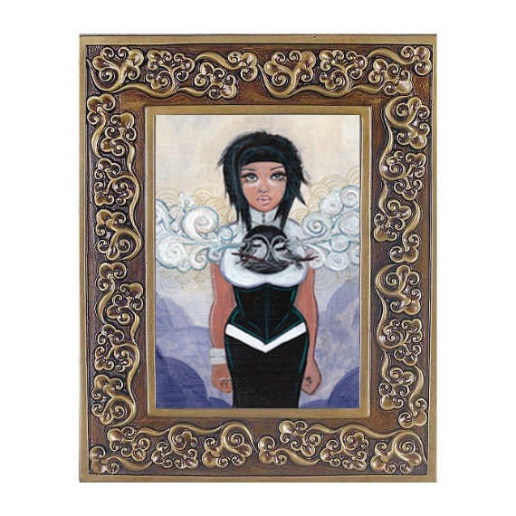 8x10 Digital Archive of Painting of Women with Chicadees Dedicated to Music