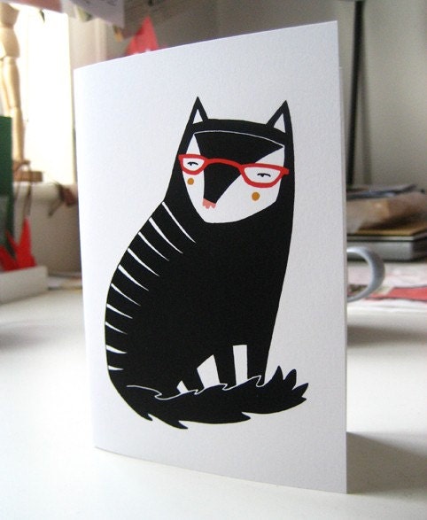 Geeky Black Cat Card