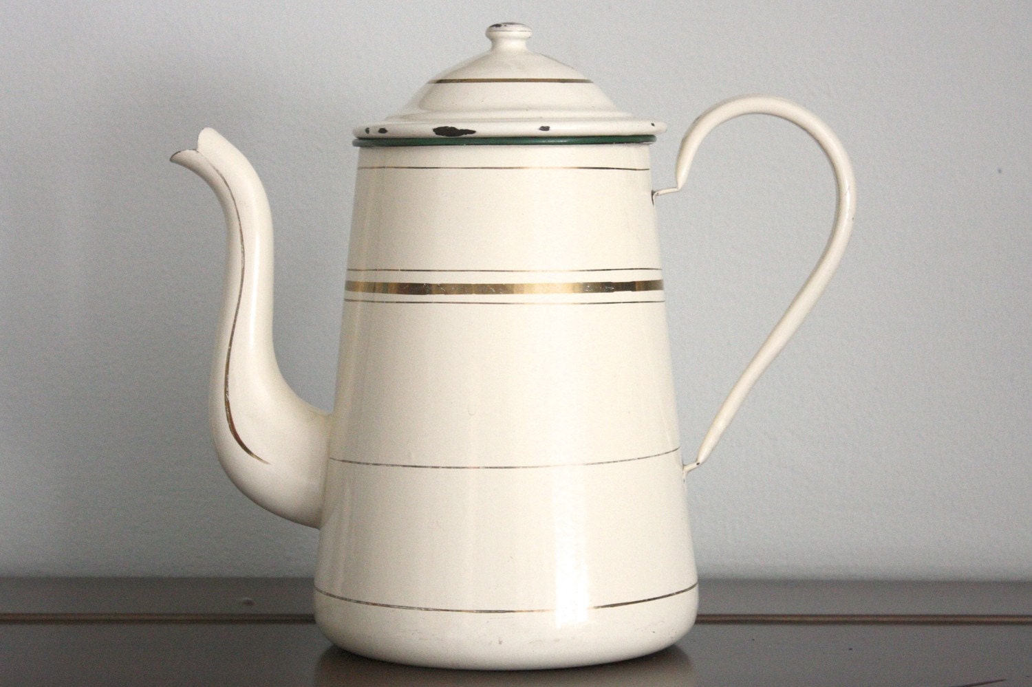 vintage french cream white enamel coffee pot