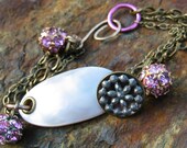 Vintage Button Pink Bracelet  - Shabby Chic Boho Glam