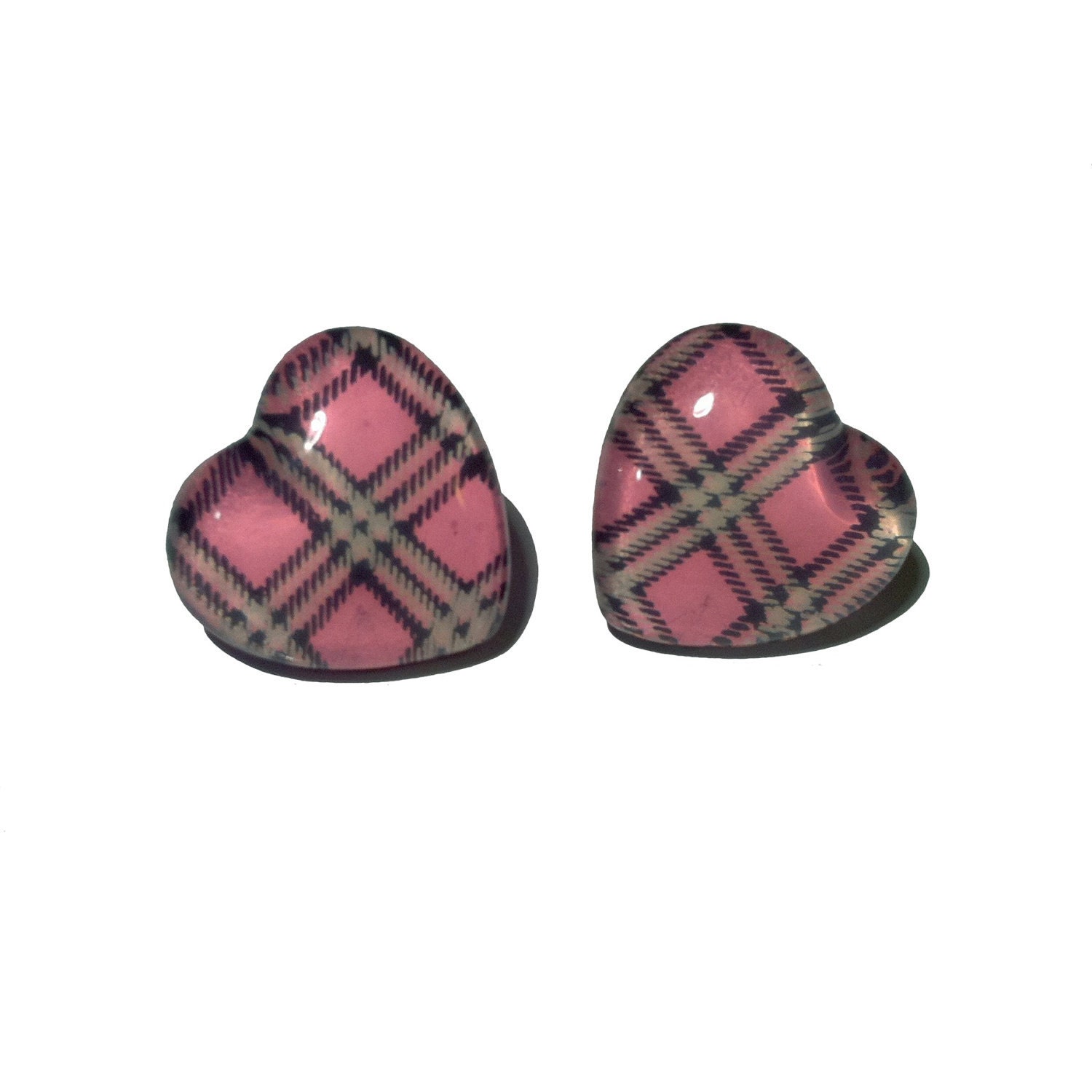 Pink Tartan Heart Earrings