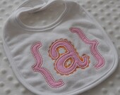 Personalized applique baby Bib with INITIAL in Pink and Orange