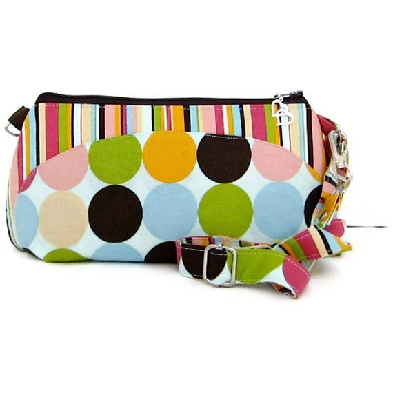 Wristlet Clutch with adjustable convertible strap Bubbles and Stripes