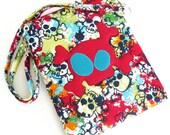 iPad Bag iPad Sleeve iPad Case padded with adjustable removable Strap Crossbody Bag - Red Skully