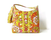 Purse Tote Hobo Bag Crossbody Bag with adjustable strap - Sunny Russian Floral Orange Yellow Lime Meera Twisted