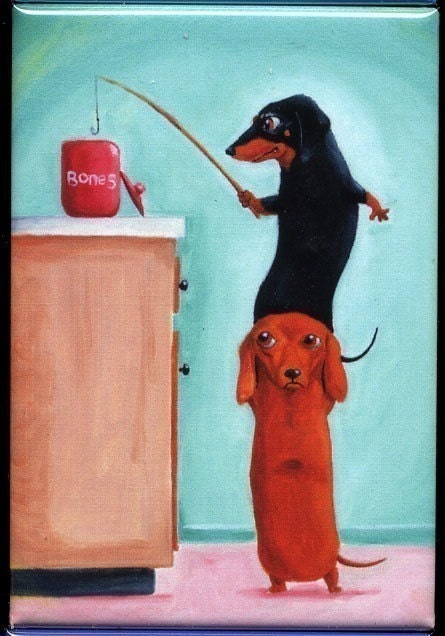 Dachshund bone thieves magnet dog art