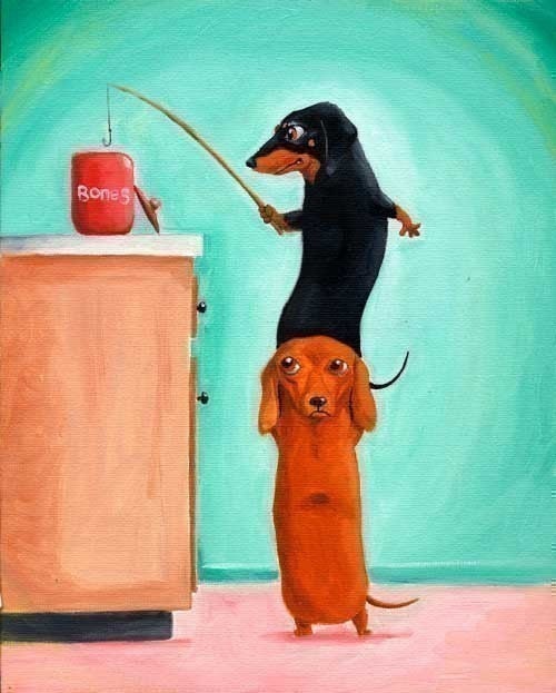 The Bone Thieves - Dachshund Dog Art