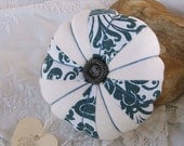 French  Linen Patchwork Pin Cushion Large Blue and White