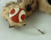 Button Lapel, Hat, Scarf  Pin  Handmade with Vintage French Earring Red & Cream 1960 Reserved for Kathy