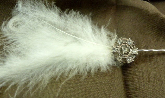 Cream Feather & Rhinestone Fascinator - Handmade in France
