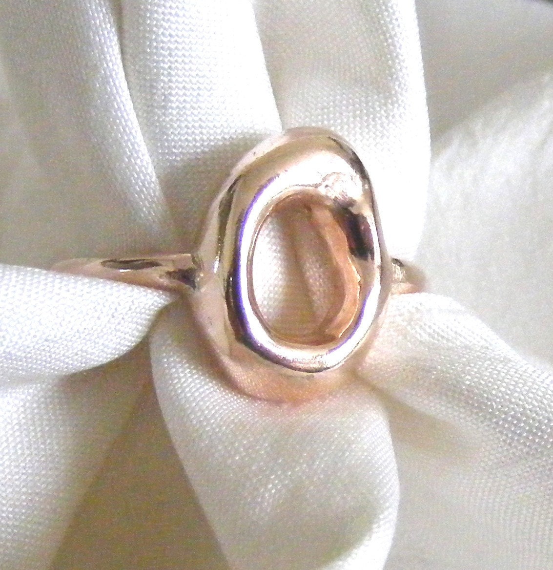 9k Rose Gold Oval Block Ring - Handmade Size Q 1/2