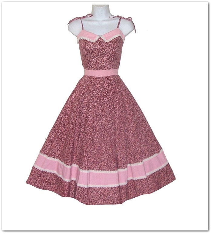Vintage 70s Calico Full Circle Prairie Country Sun Dress XS