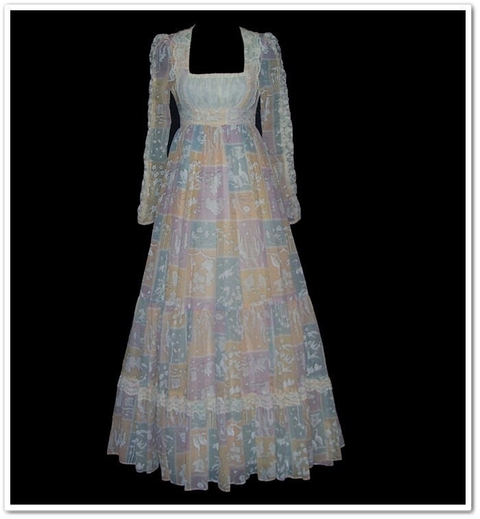 Vintage 70s Gunne Sax Peasant Maxi Boho Dress XXS XS