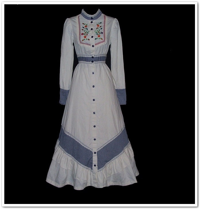 RARE Vintage 70s Gunne Sax Embroidered Floral Dress S