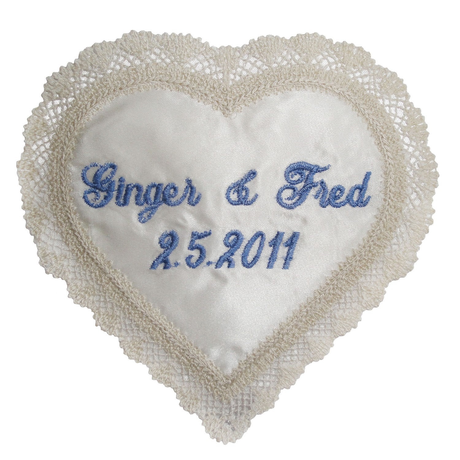 Heart and Created Lace Wedding Gown Label Custom Embroidered