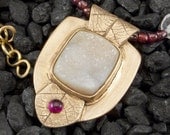 Handmade Bronze Shield with White Druzy